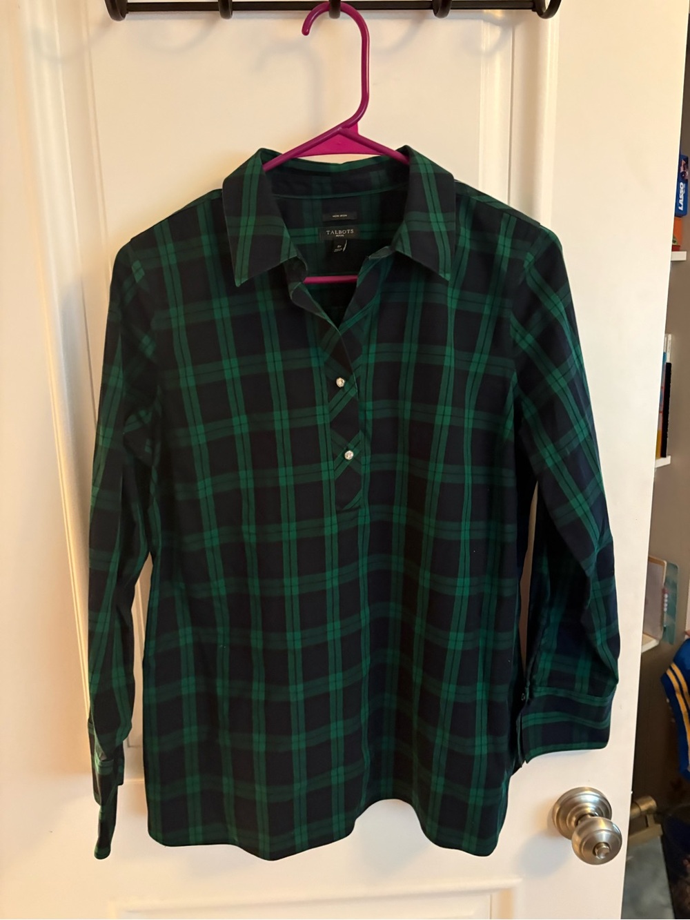 Talbots Navy Plaid Popover Shirt